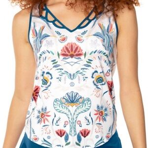 Lucky in Love Women’s Cutout a stitch in time tennis tank Large